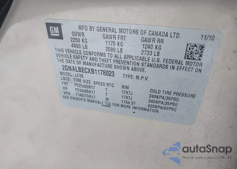 2011 Chevrolet Equinox Ls from USA, damaged, VIN 2GNALBECXB1178023